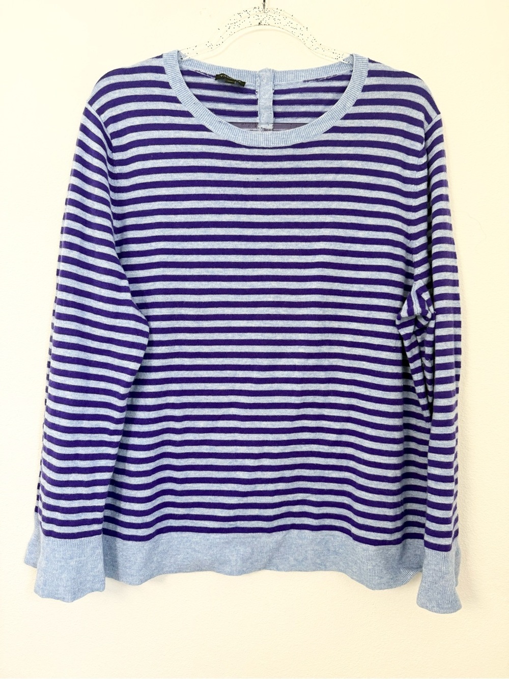 Talbots Women’s Blue Striped Lamb Wool Blend Button Back Sweater Size XL